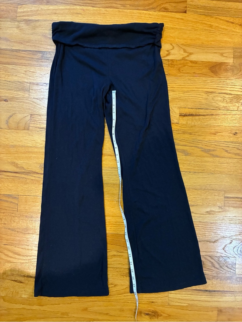 Navy Fold-Over Waist wide leg Yoga Pants